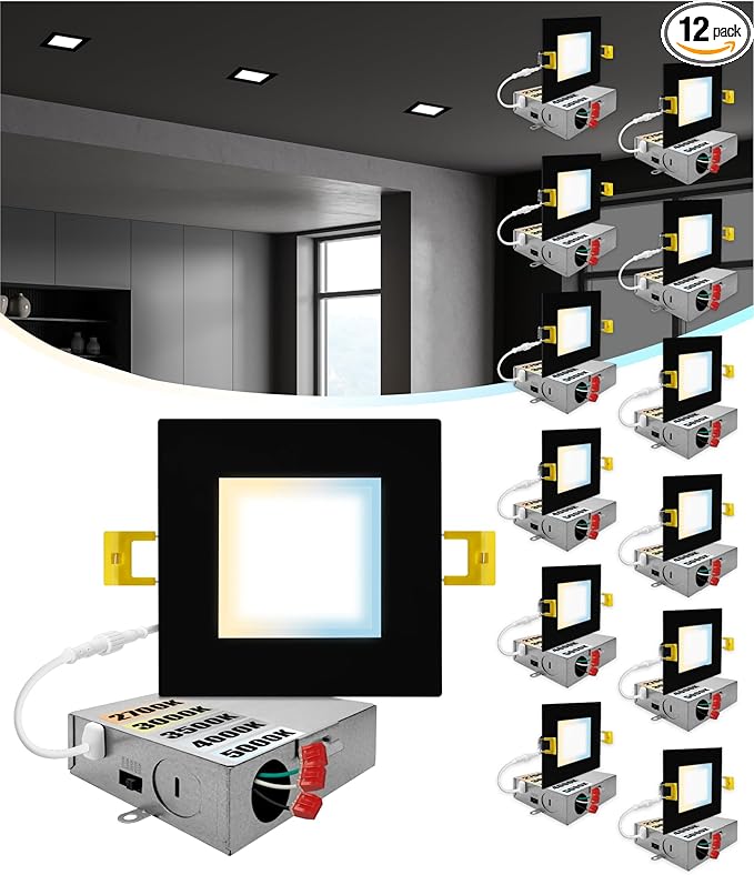 NUWATT 12 Pack 4 Inch Square Ultra-Thin LED Recessed Lighting, Selectable by NUWATTLighting