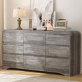 Grey Dresser for Bedroom with 9 Drawers, Wood Closet Clothes Storage Long by SOLACEFURNITURE