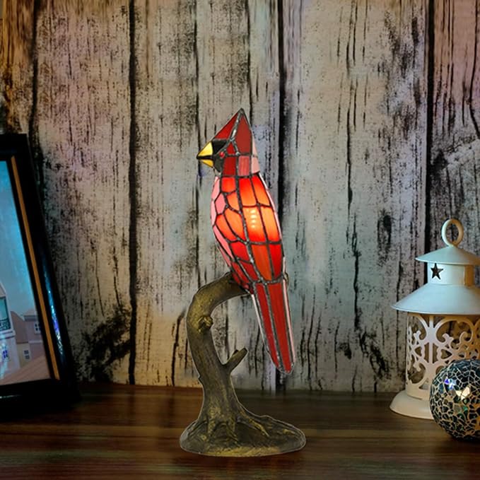 Cardinal Tiffany Style Accent Table Lamp in Height 14.5" Overall, Handmade - Image 2
