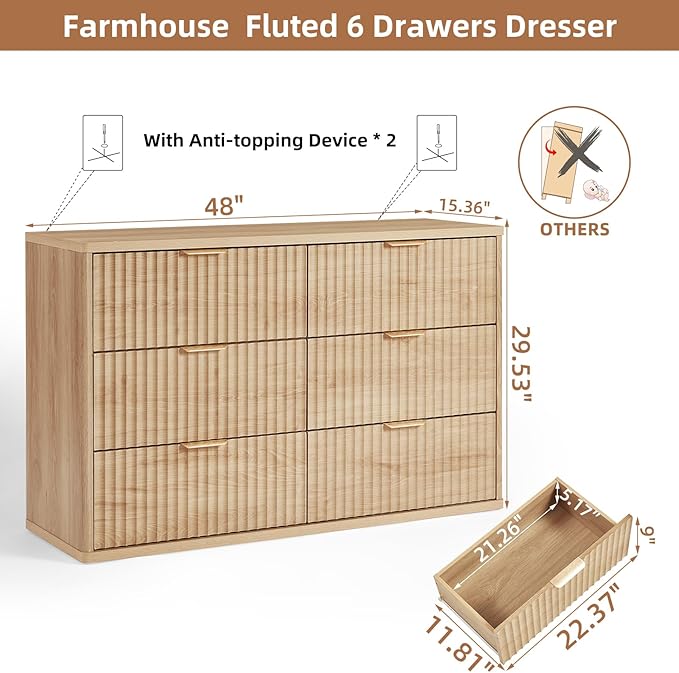 LEYAOYAO Fluted 6 Drawers Dresser - Image 2