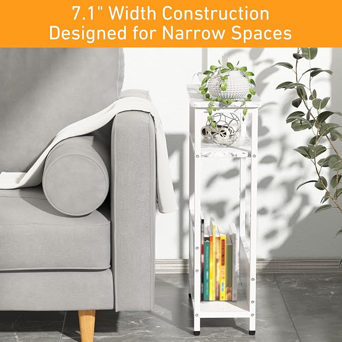 THUMEYE 7.1" Narrow Side Table for Small Spaces, 3 Tier Small End Table - Image 5