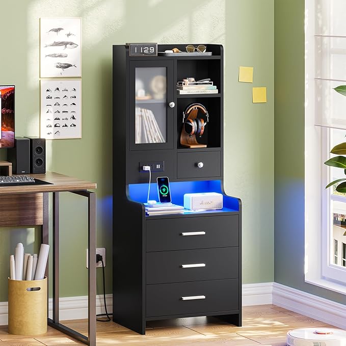 ADORNEVE Tall Night Stand with Charging Station and LED Lights, 49.2" - Image 2