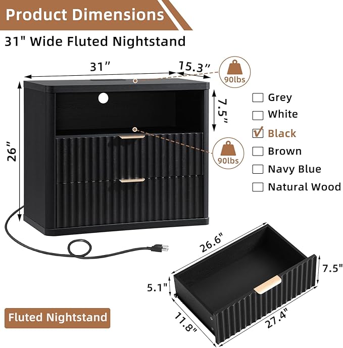 LEYAOYAO 31" Wide Fluted Night Stand Set of 2 - Image 2