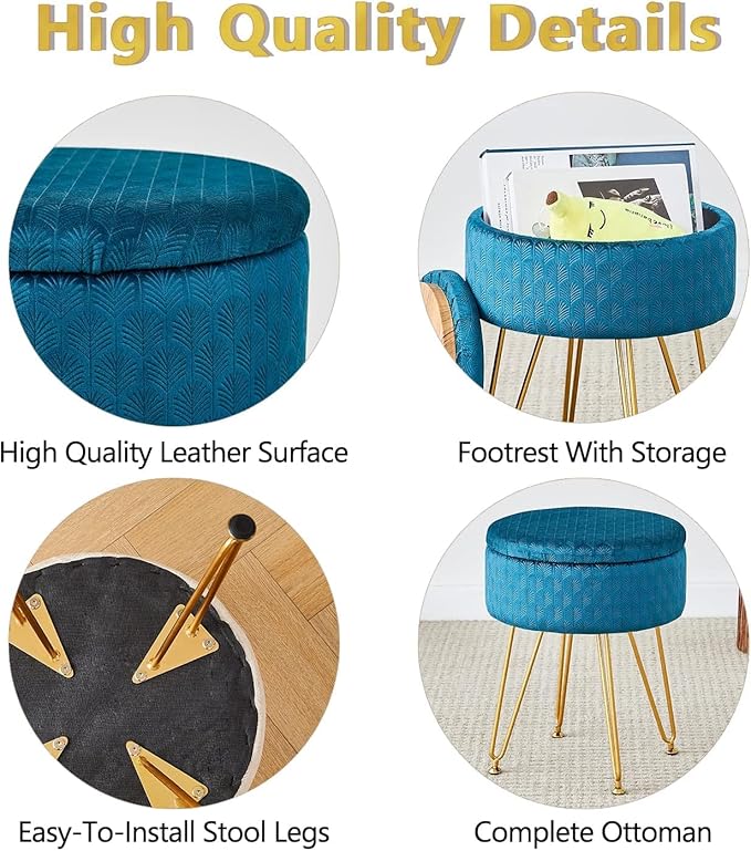 Cpintltr Velvet Storage Ottoman Round Footrest Stool Multifunctional - Image 5