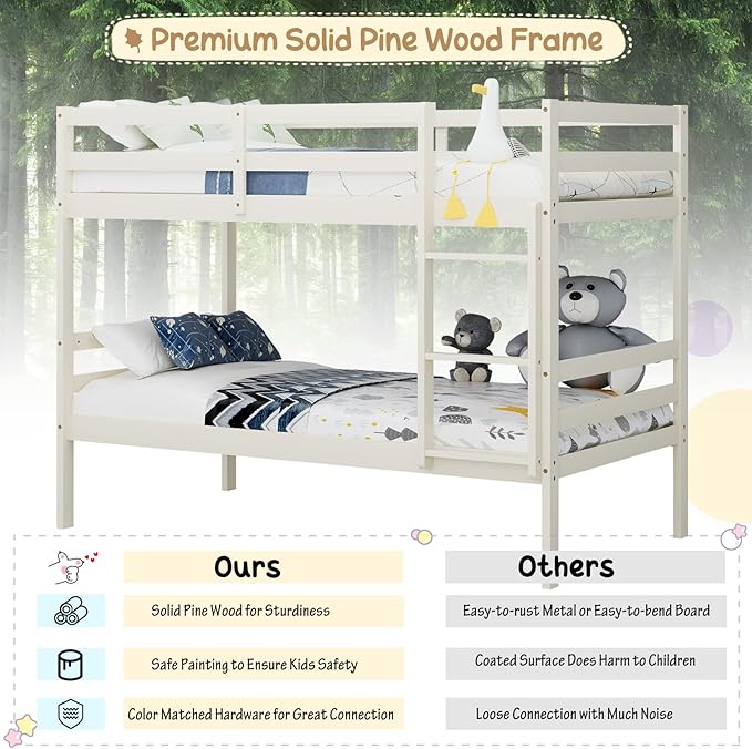 KOMFOTT Wood Bunk Bed Twin Over Twin, Bunk Bed - Image 9