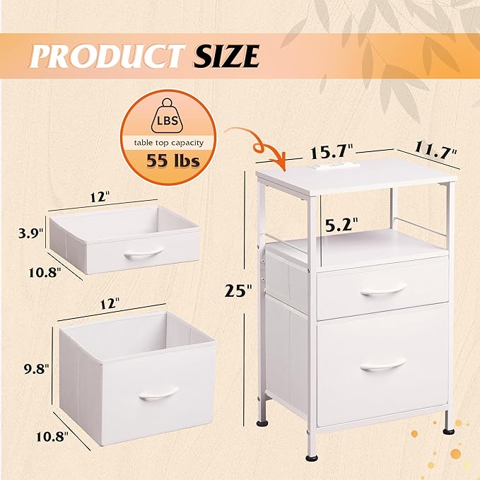 WLIVE Night Stand with Charger Station, Bedside Table, Small Dresser - Image 3