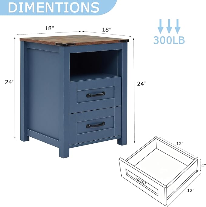 Blue Rustic Night Stand, Farmhouse End Table, Modern Bedside Table - Image 2