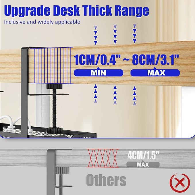 REFLYING Under Desk Cable Management Tray, Metal Long Arms, No Drill Mesh Cable - Image 4