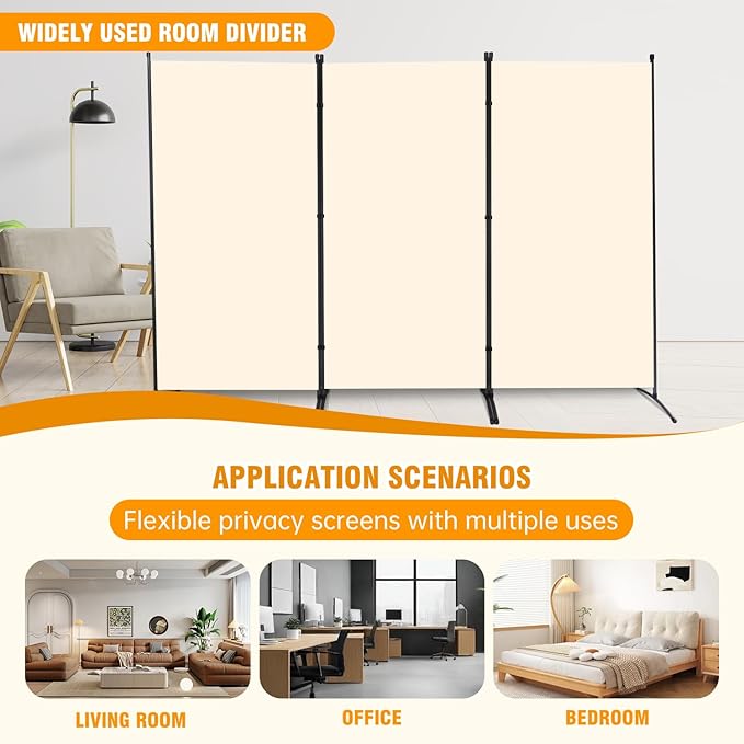 3 Panel Folding Privacy Screens, 6 FT Tall Wall Divider - Image 7