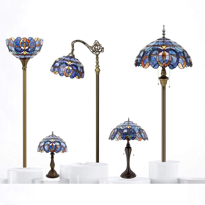 WERFACTORY Tiffany Style Table Lamp Blue Purple Cloudy Stained Glass - Image 8
