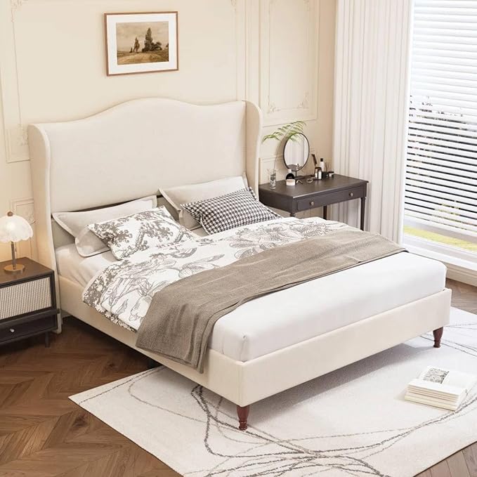 koorlian King Size Bed Frame Fully Upholstered Platform Bed - Image 7