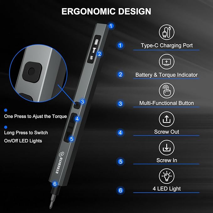 STREBITO Electric Screwdriver Upgraded 155 in 1 Mini Electric Cordless - Image 5