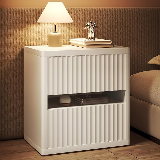 Dripex Fluted Nightstand with 2 Drawers, Large Wide Wood Night Stand Bedside - Image 8
