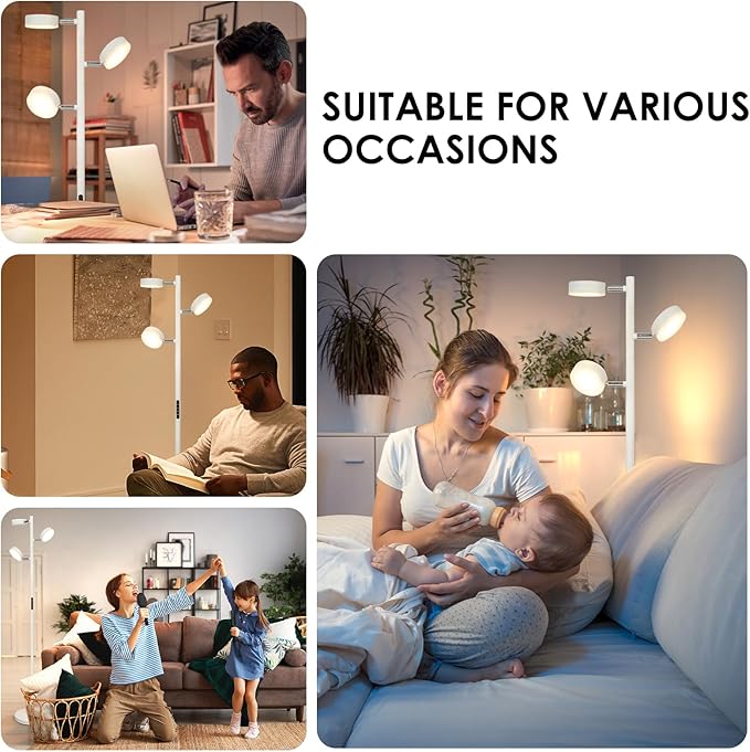 White Floor Lamp with Remote Tall Standing Lamps 30W LED Tree Floor Lamp with 3 - Image 7