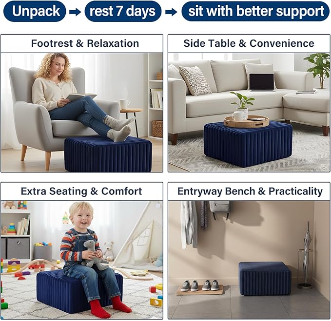 Tiita Suqre Stuffed Pouf Ottoman, Stripe Poufs 21×21×10 inch - Image 3