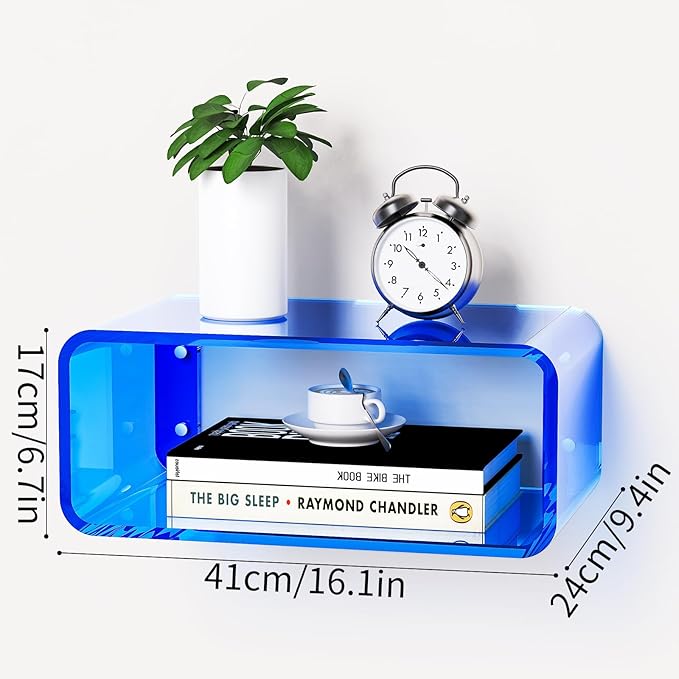 Acrylic Floating Nightstand, Bedside Table, Nightstand Shelf Wall Mounted - Image 3