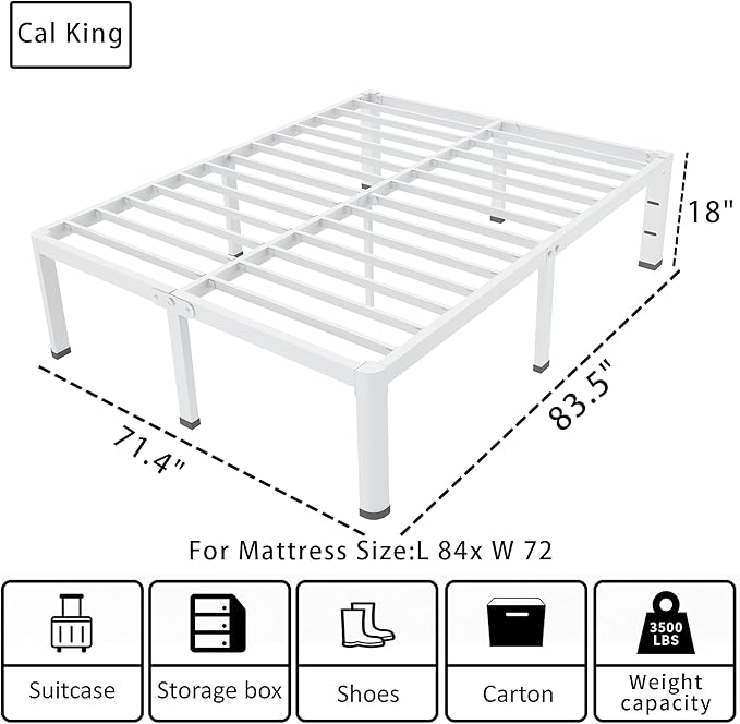 ROIL 18 Inch White California King Bed Frame - Image 2