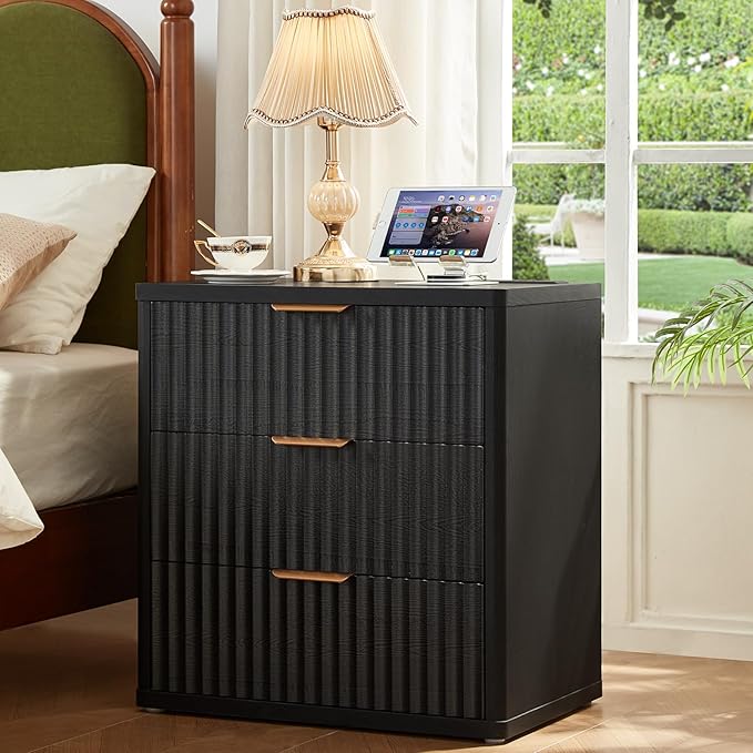 LEYAOYAO Fluted Dressers & Nightstand Set of 3, Wood 48" Wide Dresser & 42" - Image 4