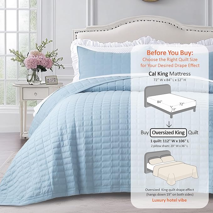 Oversized King Quilt Set 112"x106" – Soft Washed 3-Layer Lightweight California - Image 3