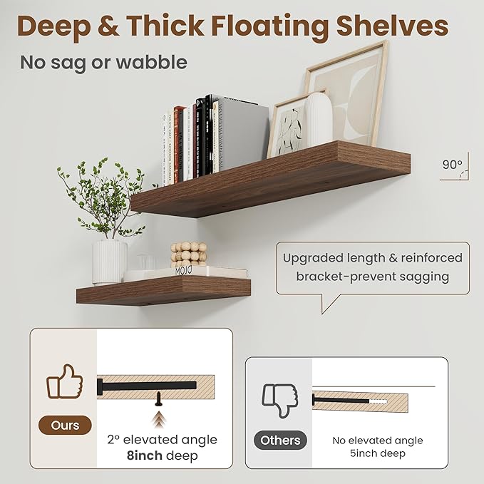 36 Inch Floating Shelves for Wall, 8 Inch Deep Floating Shelf for Storage & - Image 4