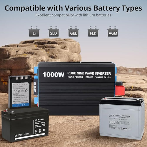 1000W Pure Sine Wave Inverter, 1 USB Port 5v/2.1a, LCD Display&Remote Controller - Image 2