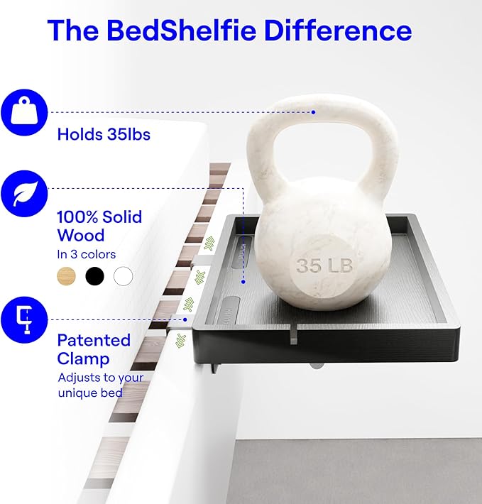 BedShelfie Wood Bedside Shelf for Bunk Bed & Top Bunk, College Dorm Room - Image 7