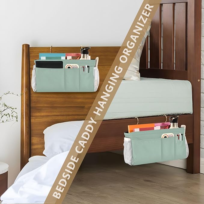KOPIRIT Cyan Gray Bedside Caddy Storage Bag Bedside Organizer - Image 7