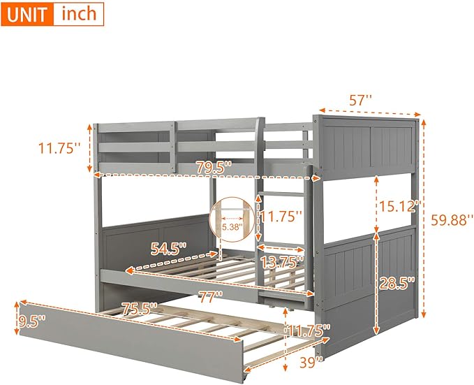 STERXONE Best Thicken Solid Wood Full Over Full Bunk Bed - Image 2