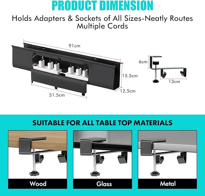 No Drill Under Desk Cable Management Tray - Image 8