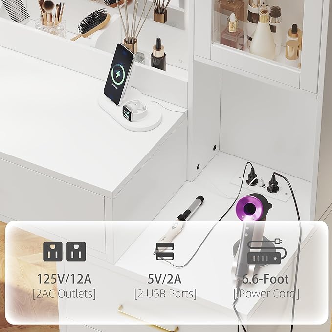 51" Vanity Desk with Mirror and Lights & Charging Station, Bedroom Dressing - Image 6