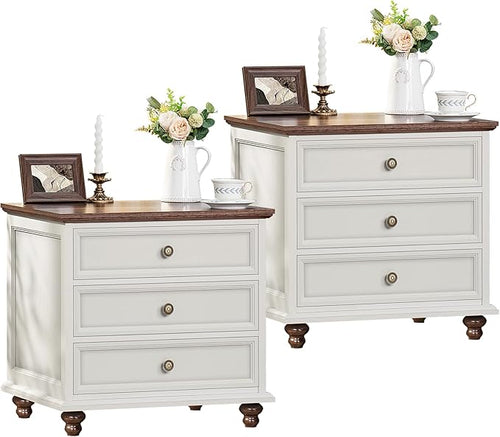 24" Wide Farmhouse Night Stand Set of 2, Large End Table by Joaxswe
