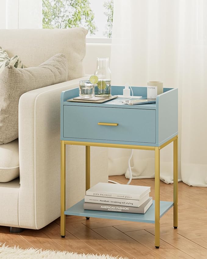 Masupu Nightstand with Charging Station, 3-Tier Modern Bedside Night Stand with - Image 4