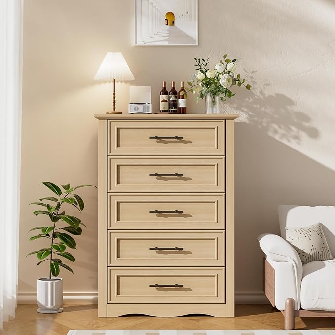 Farmhouse 5 Drawers Dresser, 45.5" H Modern Country Storage Dressers - Image 8