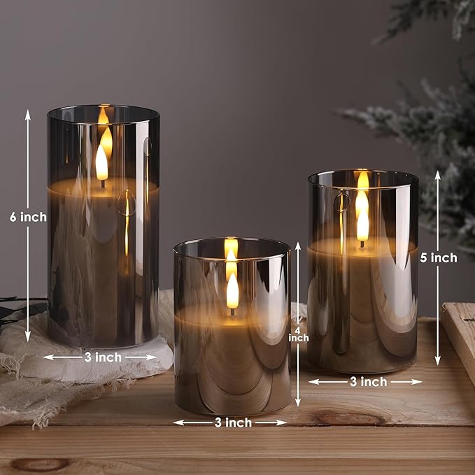 Eywamage Smoke Grey Glass Flameless Pillar Candles - Image 2