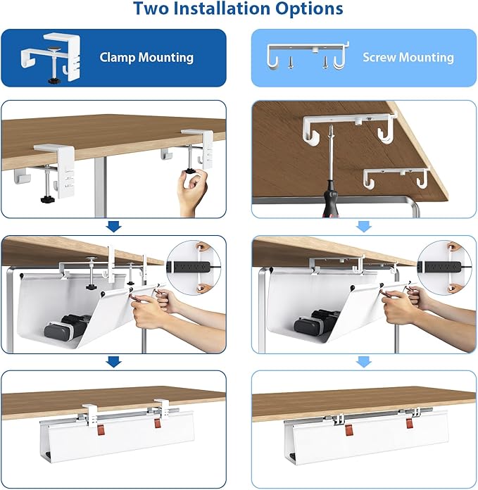 Zilink Under Desk Cable Management 30" No Drill Desk Cable Management Tray - Image 2