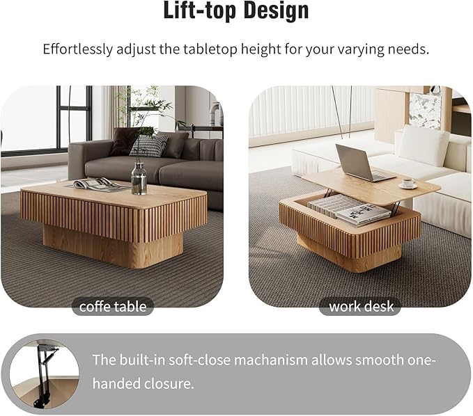 LKTART Lift Top Coffee Table for Living Room, Accent Fluted Coffee Table - Image 7