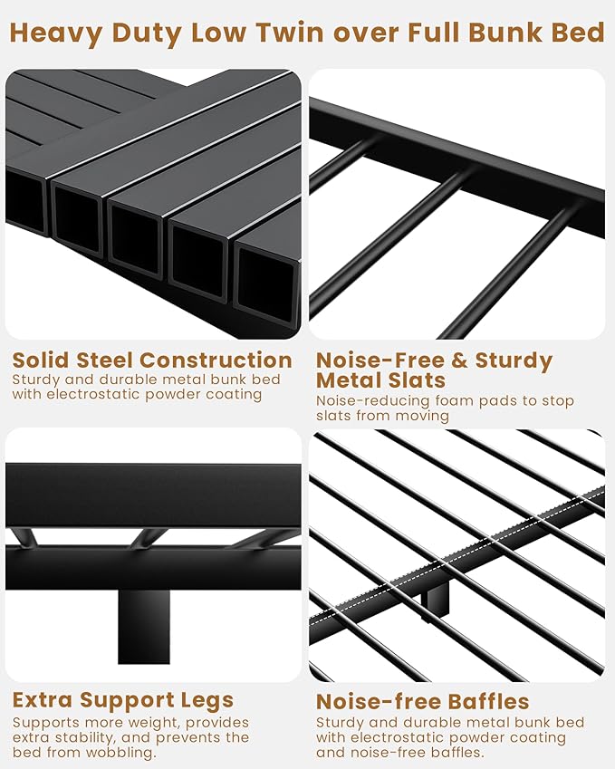 Twin Over Full Bunk Bed for Adults & Kids, Heavy Duty Bunk Beds - Image 3