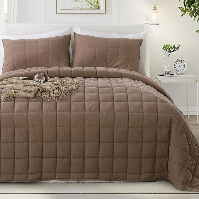 KASENTEX Twin Quilt Set 68"x86" – Soft Washed 3-Layer Lightweight Bedspread by KASENTEX