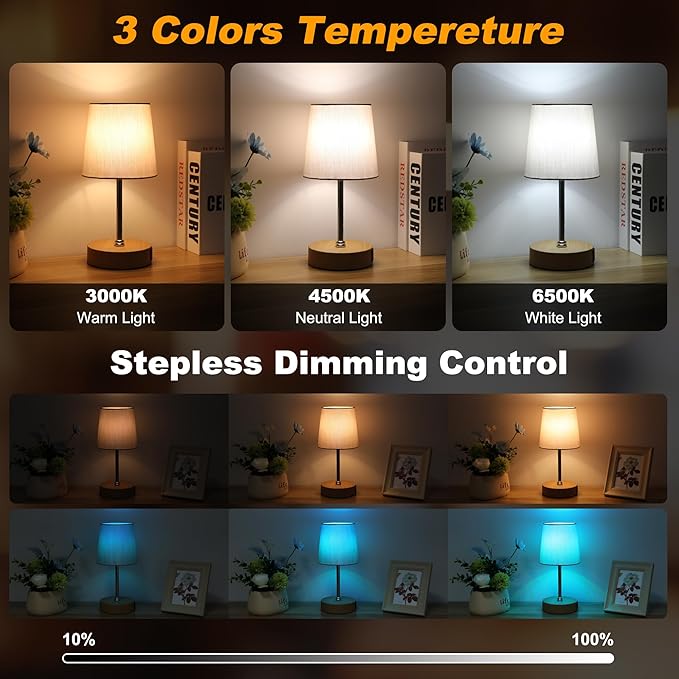 Ascher Small Bedside Table lamp Set of 2, RGB Color Changing Lamps, 3 Color - Image 3