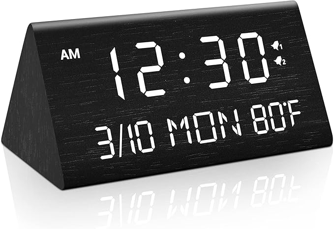 Kogonee Wooden Digital Alarm Clock, 0-100% Dimmer, 2 Alarm Settings, by Kogonee