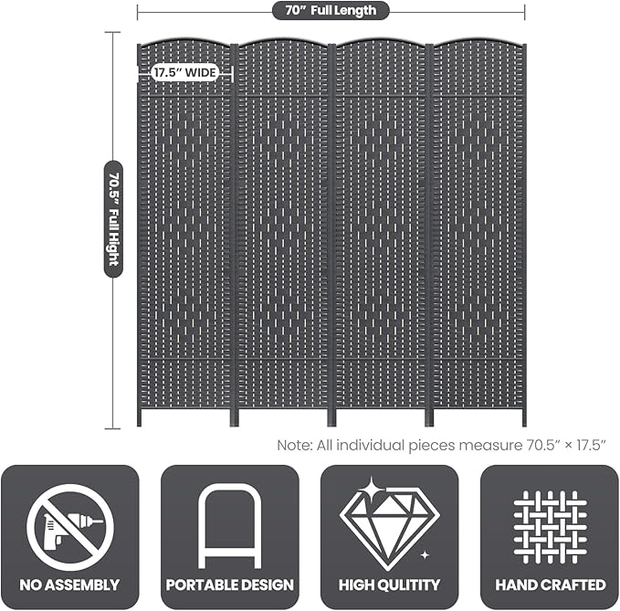 4 Panel Room Divider, 6Ft Folding Privacy Screen, Tall - Image 3