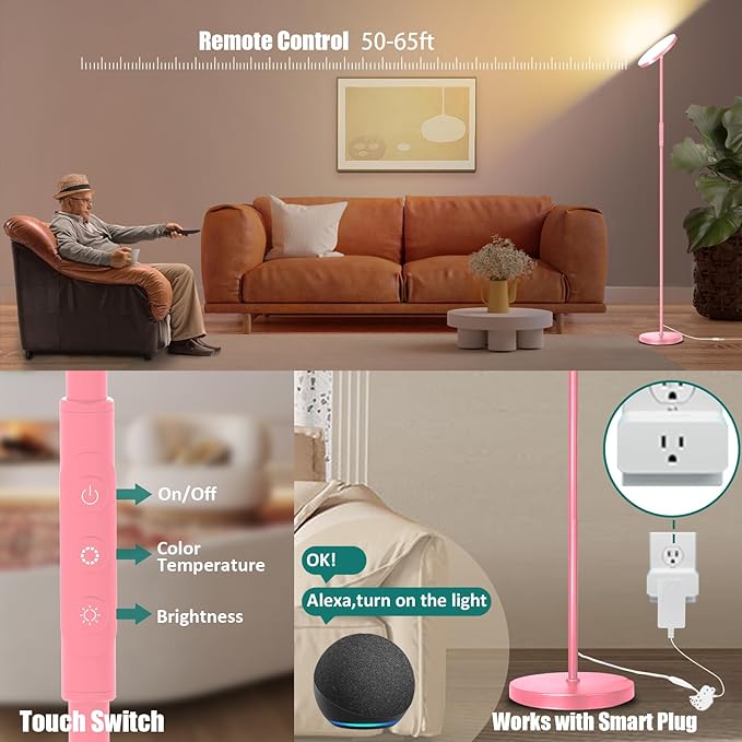 Pink Floor Lamp, 40W Super Bright Floor Lamps - Image 5
