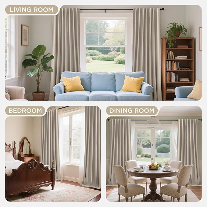 Joydeco Beige 100% Blackout Curtains 102 Inch 2 Panels, Luxury Thermal Beige - Image 8