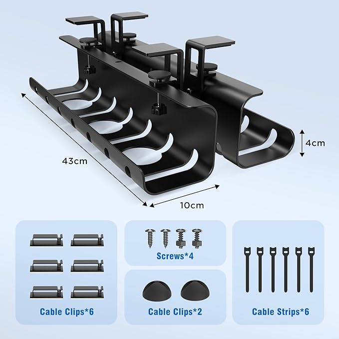 Under Desk Cable Management Tray No-Drill 2 Pack 16.9‘’ Wire Cord Organizers - Image 6