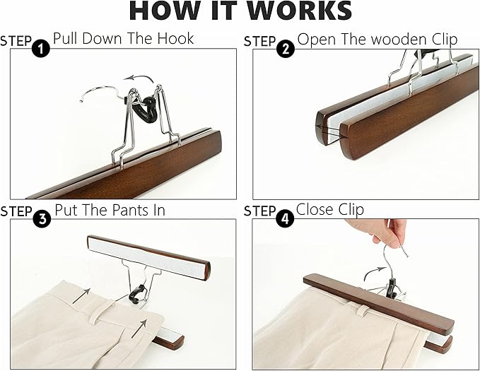 Amber Home Wooden Pants Clip Hangers 10 Pack, Skirt Hangers - Image 3