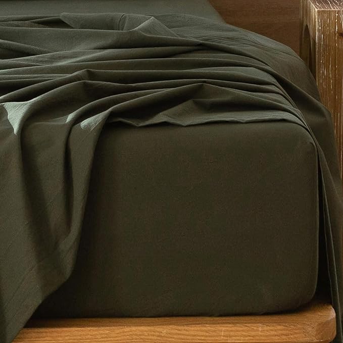 MooMee Fitted Bottom Sheet Only 100% Washed Cotton Linen Like Textured - Image 5