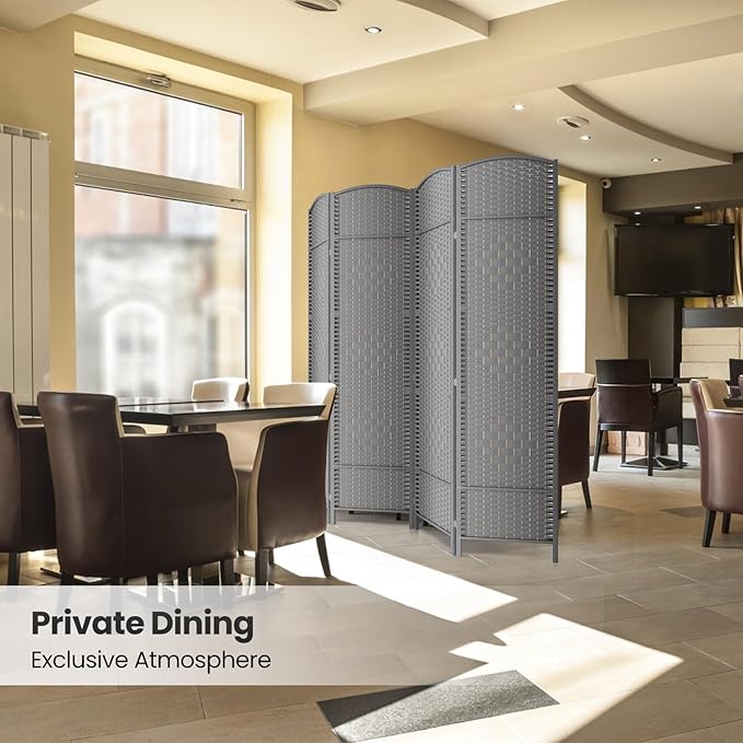 Paper Rope Room Divider, 4 Panel Wood Mesh Woven Design Screen - Image 6
