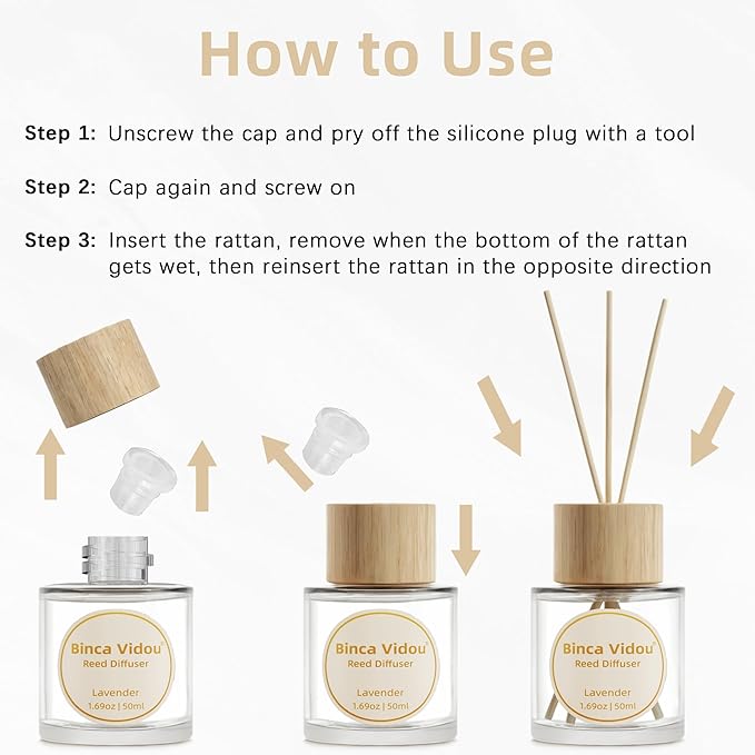 Reed Diffuser Set, Binca Vidou Lavender & Vanilla Natural Scent Oil Diffusers - Image 6
