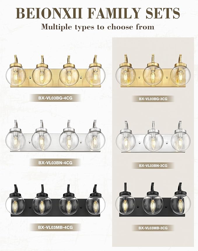 Beionxii 4-Light Bathroom Light Fixtures, Brushed Nickel Bathroom Vanity Light - Image 9