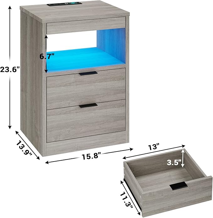 Tiptiper LED Nightstand Set of 2, Night Stand - Image 2